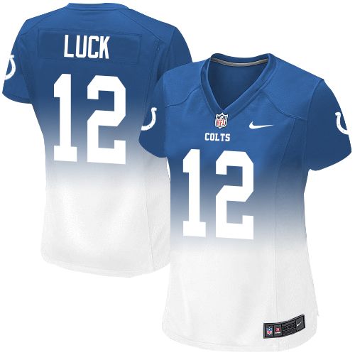 Women's Elite Andrew Luck Nike Jersey White/Royal Blue - #12 Fadeaway NFL Indianapolis Colts